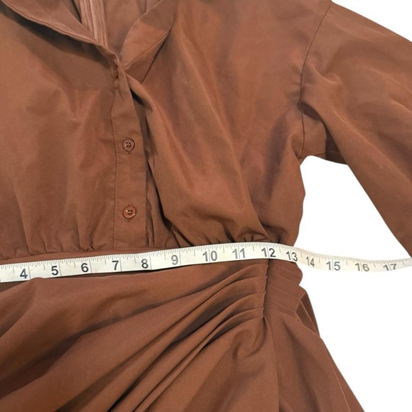 Balloon Sleeve Gathered Skirt Midi Shirt Dress - Picture 7 of 8